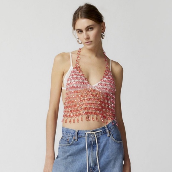 AVANT GARDE PINK AND SILVER CRYSTAL BEADED BOUDOIR HALTER TOP - Picture 7 of 9